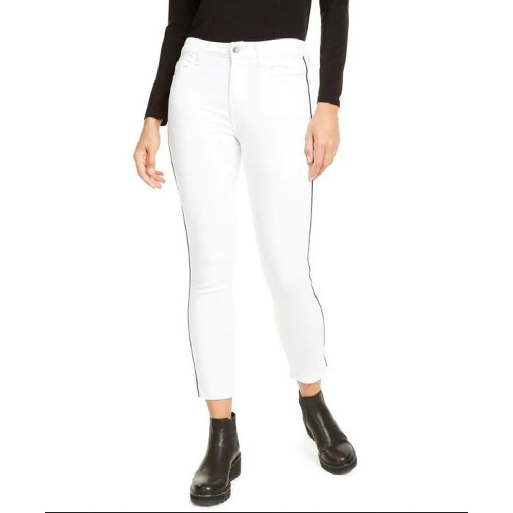 JEN7 by 7 For All Mankind White Ankle Skinny Jeans Side Stripe 18 GS0573187
